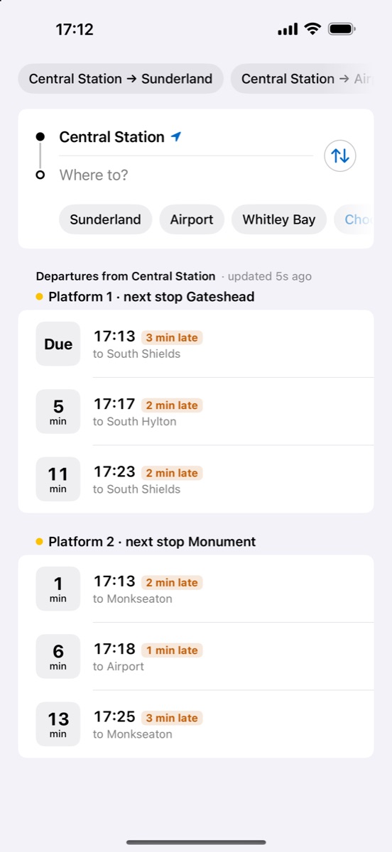 Departures from Central Station on both platforms